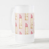 Moderne pastroze en rode lipstick, meisje matglas bierpul (Voorkant links)