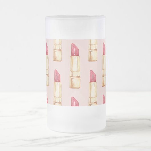 Moderne pastroze en rode lipstick, meisje matglas bierpul (Center)