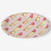 Moderne pastroze en rode lipstick, meisje papieren bordje (Gekanteld)