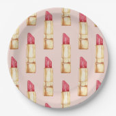 Moderne pastroze en rode lipstick, meisje papieren bordje (Voorkant)
