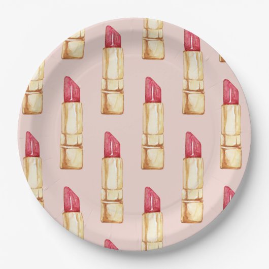 Moderne pastroze en rode lipstick, meisje papieren bordje (Voorkant)