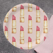 Moderne pastroze en rode lipstick, meisje papieren bordje