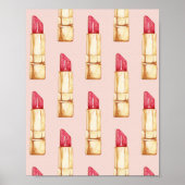 Moderne pastroze en rode lipstick, meisje poster (Voorkant)