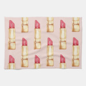 Moderne pastroze en rode lipstick, meisje theedoek (Horizontaal)