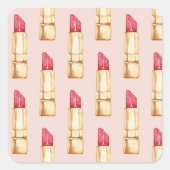 Moderne pastroze en rode lipstick, meisje vierkante sticker (Voorkant)
