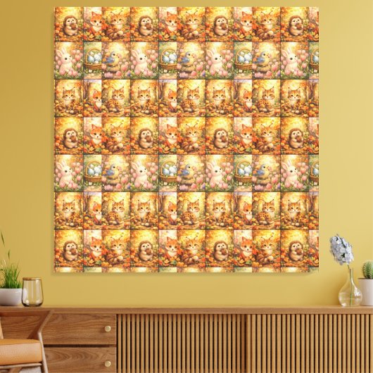 Moderne Patchwork Patroon Collage Canvas Afdruk (Insitu (Woonkamer))