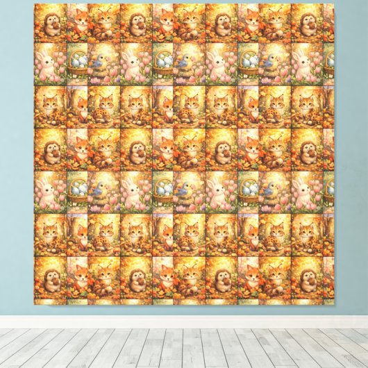 Moderne Patchwork Patroon Collage Canvas Afdruk (Insitu (Houten vloer))