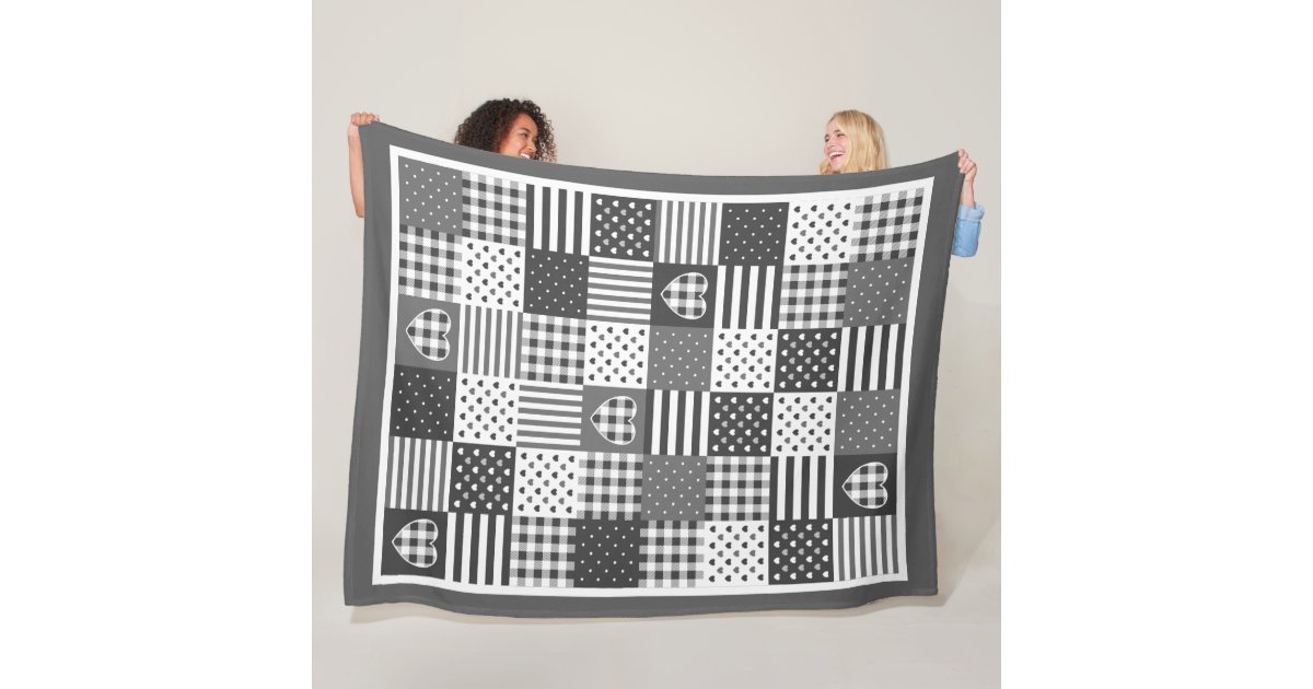 Giet Pijnboom vuilnis Moderne patchwork quilt gingham zwart-wit fleece deken | Zazzle.nl
