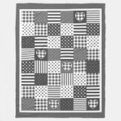 Moderne patchwork quilt gingham zwart-wit fleece deken (Voorkant)