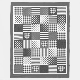 Moderne patchwork quilt gingham zwart-wit fleece deken