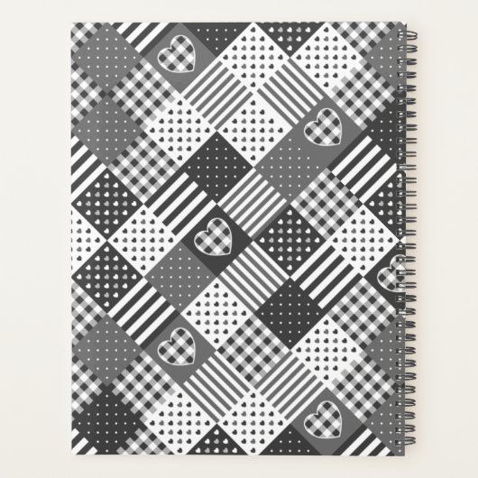 Moderne patchwork quilt gingham zwart-wit planner (Achterkant)