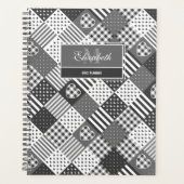 Moderne patchwork quilt gingham zwart-wit planner (Voorkant)