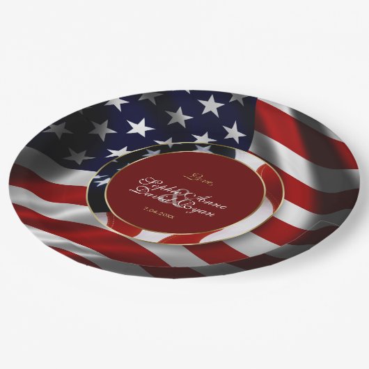 Moderne Patriotische Elegante Amerikaanse Vlag Gou Papieren Bordje (Gekanteld)