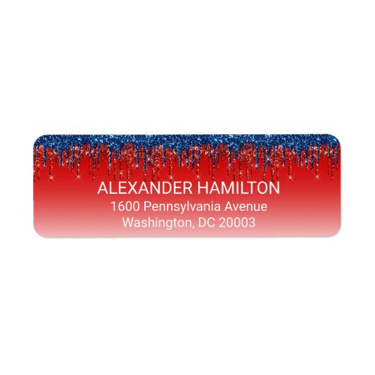 Moderne Patriotische Glitter Drip Retouradres Etiket (Voorkant)