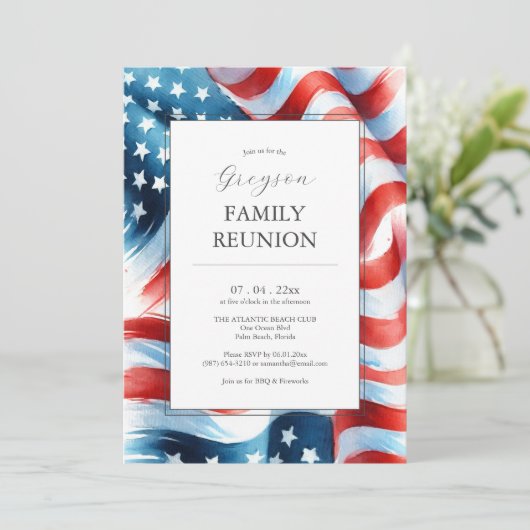 Moderne patriottische familie reünie picknick uitn kaart (Staand voorkant)