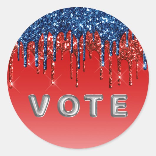 Moderne Patriottische Glitter Drip Stem Ronde Sticker (Voorkant)