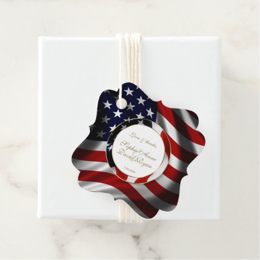 Moderne patriottische legant USA Flag Gold Wedding Bedankjes Labels (In situ)