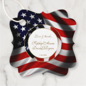 Moderne patriottische legant USA Flag Gold Wedding Bedankjes Labels (Voorkant)