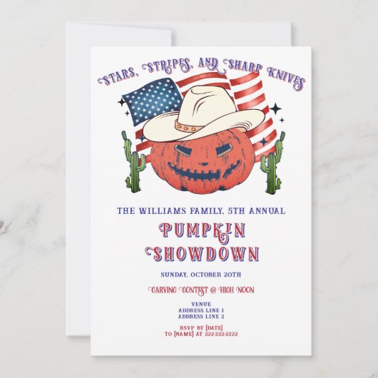 Moderne Patriottische Pompoen Showdown Halloween Kaart (Voorkant)