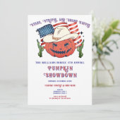 Moderne Patriottische Pompoen Showdown Halloween Kaart (Staand voorkant)