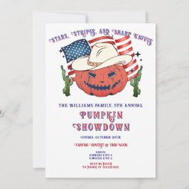Moderne Patriottische Pompoen Showdown Halloween Kaart