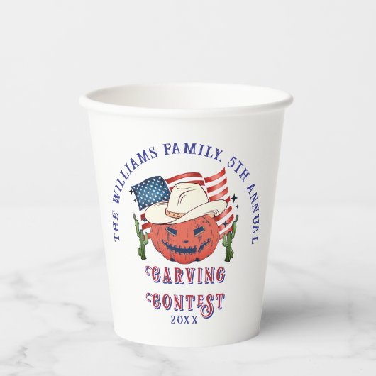 Moderne Patriottische Pompoen Showdown Halloween Papieren Bekers (Voorkant)