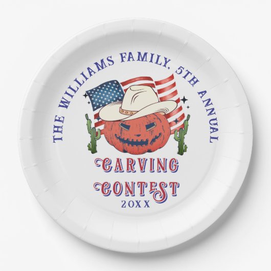 Moderne Patriottische Pompoen Showdown Halloween Papieren Bordje (Voorkant)