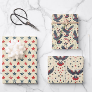Moderne Patriottische Rood Wit Blauw Rustieke Gift Inpakpapier Vel