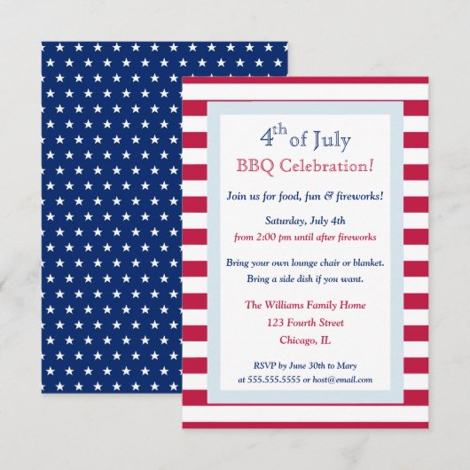 Moderne Patriottische Zomer 4 juli Barbecuefeest Kaart (Voorkant / Achterkant)