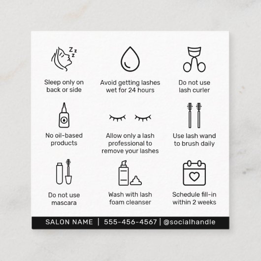 Moderne patronen Eyelash Extensions Lash Aftercare Vierkante Visitekaartje (Achterkant)