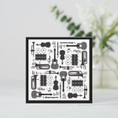 Moderne patronen voor zwarte en witte muziekinstru bedankkaart (Staand voorkant)