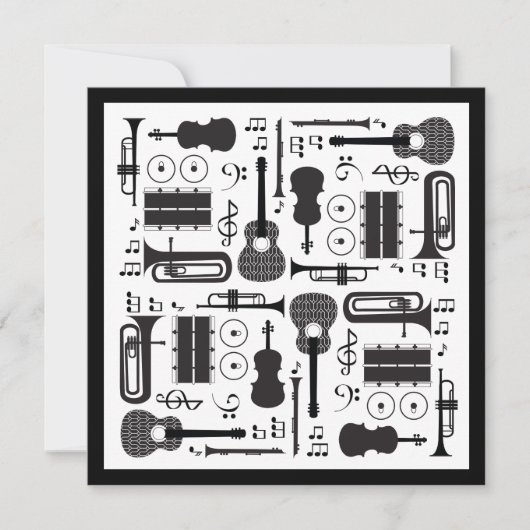 Moderne patronen voor zwarte en witte muziekinstru bedankkaart (Voorkant)