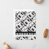 Moderne patronen voor zwarte en witte muziekinstru notitiekaartje (Voorkant / Achterkant in situ)