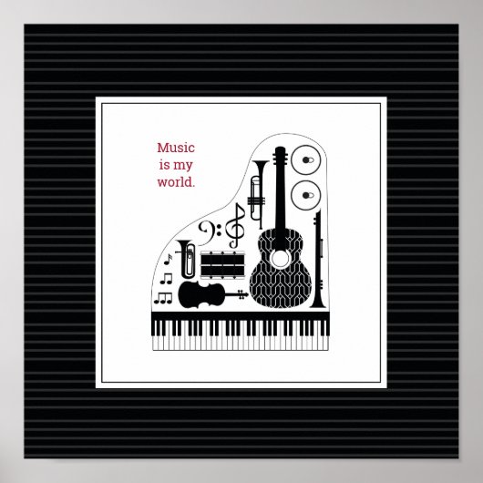 Moderne patronen voor zwarte en witte muziekinstru poster (Voorkant)
