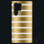 Moderne patroon met witte en goudstrepen samsung galaxy hoesje<br><div class="desc">Elegant goudstrepen met 3 tinnen witte strepen,  naadloos geometrisch patroon.</div>