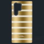 Moderne patroon met witte en goudstrepen samsung galaxy hoesje<br><div class="desc">Elegant goudstrepen met 3 tinnen witte strepen,  naadloos geometrisch patroon.</div>