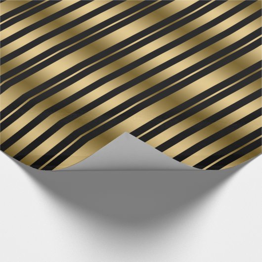 Moderne patroon met zwarte en gouden strepen cadeaupapier (Hoek)