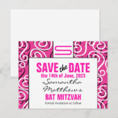 Moderne patroonmonogram baat Mitzvah sparen de dat Aankondigingskaart (Voorkant / Achterkant)