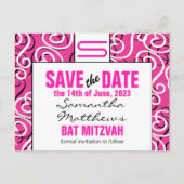 Moderne patroonmonogram baat Mitzvah sparen de dat Aankondigingskaart (Voorkant)