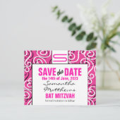 Moderne patroonmonogram baat Mitzvah sparen de dat Aankondigingskaart (Staand voorkant)