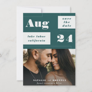 Moderne Pauw Groen Geometrische Vorm Met Krachtige Save The Date