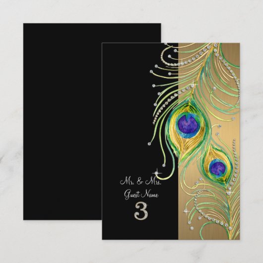 Moderne pauwenveren Faux Jewel Place Kaarten (Voorkant / Achterkant)