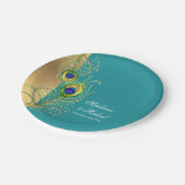 Moderne pauwenveren Faux Jewel Scroll Bruiloften Papieren Bordje (Gekanteld)