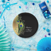 Moderne pauwenveren Faux Jewel Scroll Bruiloften Papieren Bordje (Feest)