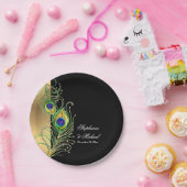 Moderne pauwenveren Faux Jewel Scroll Bruiloften Papieren Bordje (Feest)