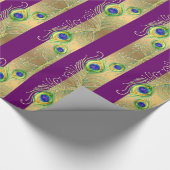 Moderne pauwenveren faux juweel gestreepte harten cadeaupapier (Hoek)