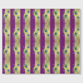 Moderne pauwenveren faux juweel gestreepte harten cadeaupapier (Vlak)