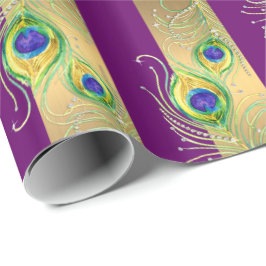 Moderne pauwenveren faux juweel gestreepte harten cadeaupapier