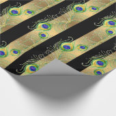 Moderne pauwenveren faux juweel gestreepte harten cadeaupapier (Hoek)