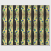 Moderne pauwenveren faux juweel gestreepte harten cadeaupapier (Vlak)